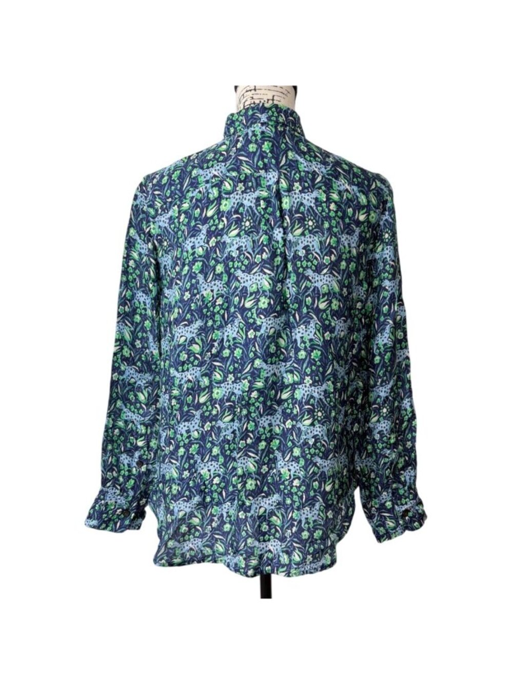 J. Crew Womens Size 8 Classic-fit Shirt Fauna Floral Button-Up Top Blue Leopard - Picture 5 of 8